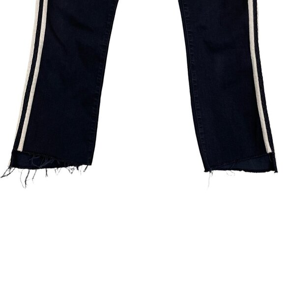 Mother The Insider High-Rise Crop Step Fray Guilty Racer Stripe Jeans Black Size - Picture 6 of 12